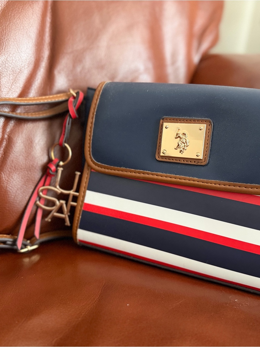 U.S. Polo Assn. Navy, Red & White Striped Shoulder Bag